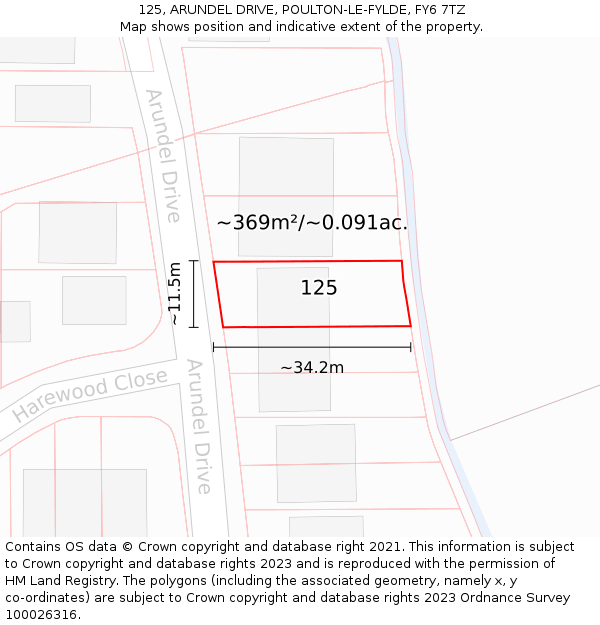 125, ARUNDEL DRIVE, POULTON-LE-FYLDE, FY6 7TZ: Plot and title map