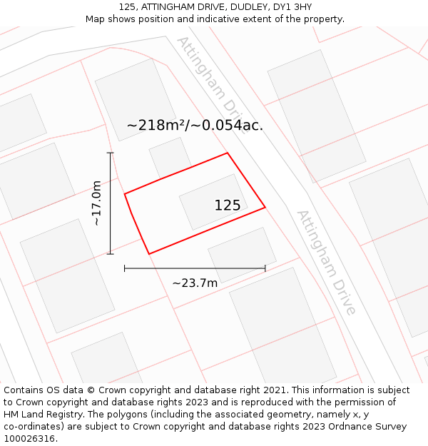 125, ATTINGHAM DRIVE, DUDLEY, DY1 3HY: Plot and title map