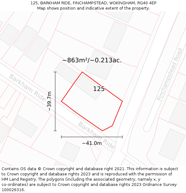 125, BARKHAM RIDE, FINCHAMPSTEAD, WOKINGHAM, RG40 4EP: Plot and title map