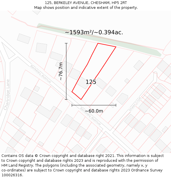 125, BERKELEY AVENUE, CHESHAM, HP5 2RT: Plot and title map