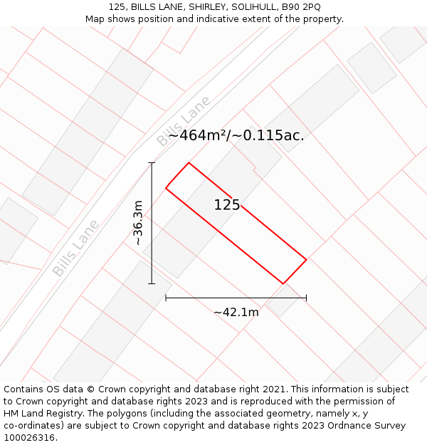 125, BILLS LANE, SHIRLEY, SOLIHULL, B90 2PQ: Plot and title map