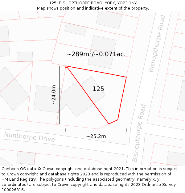 125, BISHOPTHORPE ROAD, YORK, YO23 1NY: Plot and title map