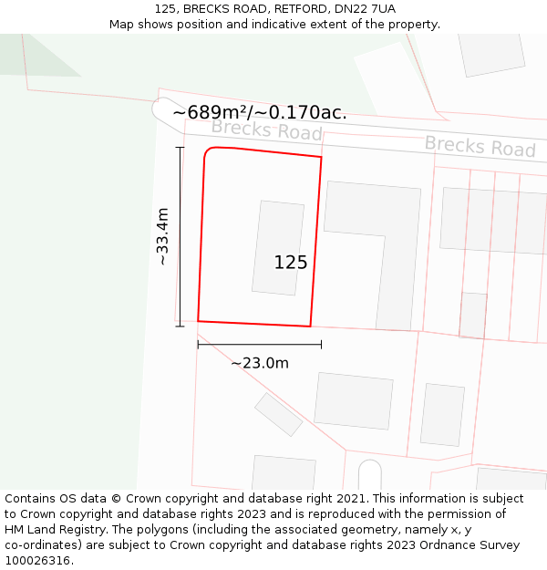 125, BRECKS ROAD, RETFORD, DN22 7UA: Plot and title map