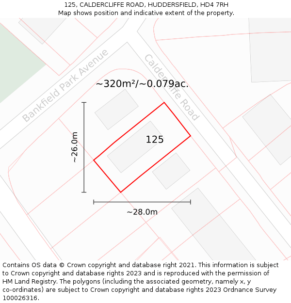 125, CALDERCLIFFE ROAD, HUDDERSFIELD, HD4 7RH: Plot and title map