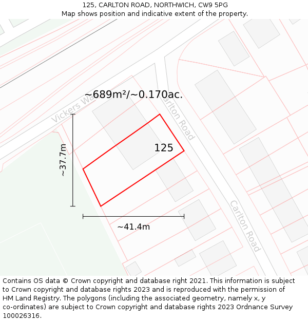 125, CARLTON ROAD, NORTHWICH, CW9 5PG: Plot and title map