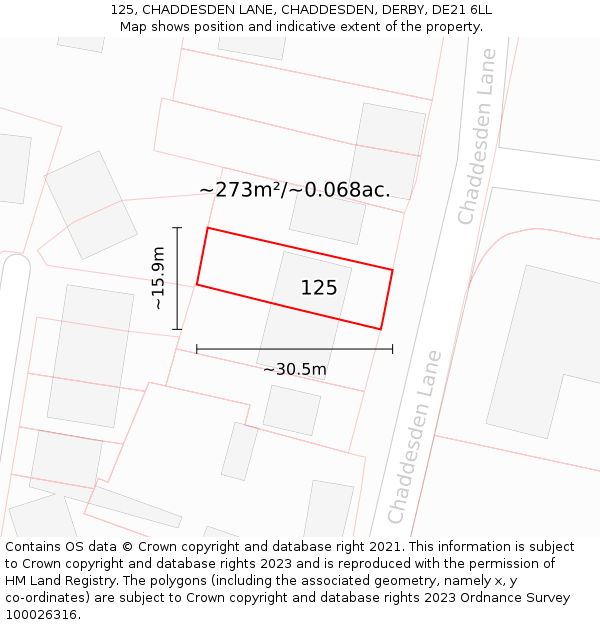 125, CHADDESDEN LANE, CHADDESDEN, DERBY, DE21 6LL: Plot and title map