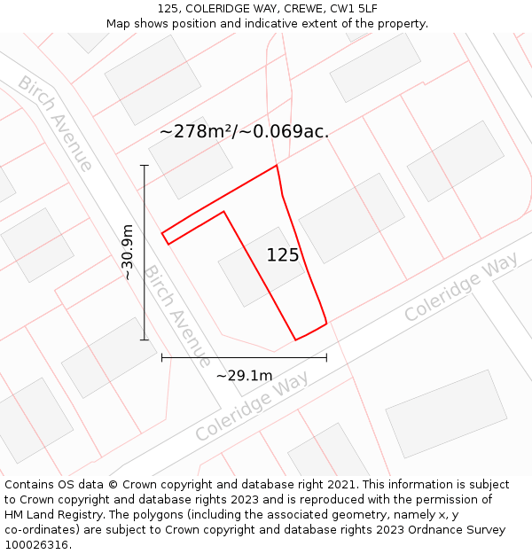 125, COLERIDGE WAY, CREWE, CW1 5LF: Plot and title map