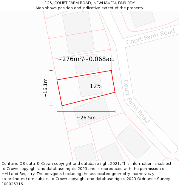 125, COURT FARM ROAD, NEWHAVEN, BN9 9DY: Plot and title map