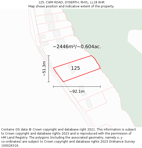 125, CWM ROAD, DYSERTH, RHYL, LL18 6HR: Plot and title map