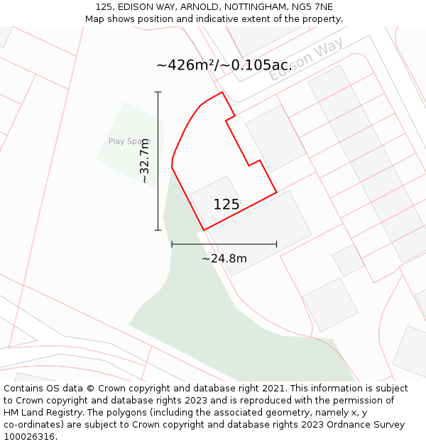 125, EDISON WAY, ARNOLD, NOTTINGHAM, NG5 7NE: Plot and title map