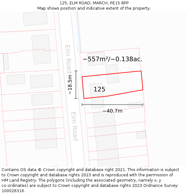 125, ELM ROAD, MARCH, PE15 8PP: Plot and title map