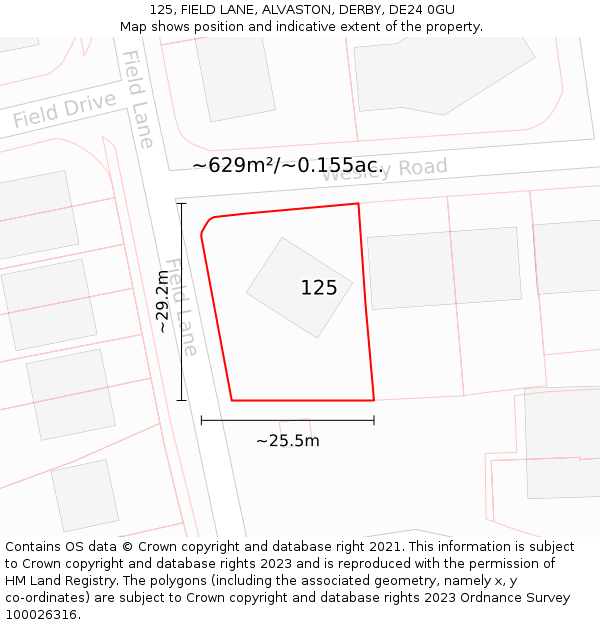 125, FIELD LANE, ALVASTON, DERBY, DE24 0GU: Plot and title map