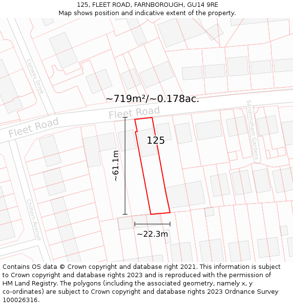 125, FLEET ROAD, FARNBOROUGH, GU14 9RE: Plot and title map
