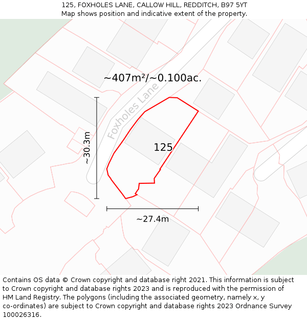 125, FOXHOLES LANE, CALLOW HILL, REDDITCH, B97 5YT: Plot and title map