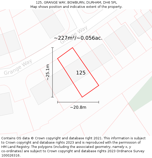 125, GRANGE WAY, BOWBURN, DURHAM, DH6 5PL: Plot and title map