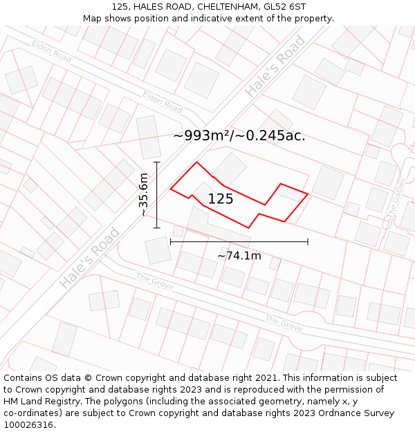 125, HALES ROAD, CHELTENHAM, GL52 6ST: Plot and title map