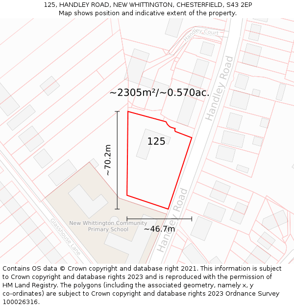 125, HANDLEY ROAD, NEW WHITTINGTON, CHESTERFIELD, S43 2EP: Plot and title map