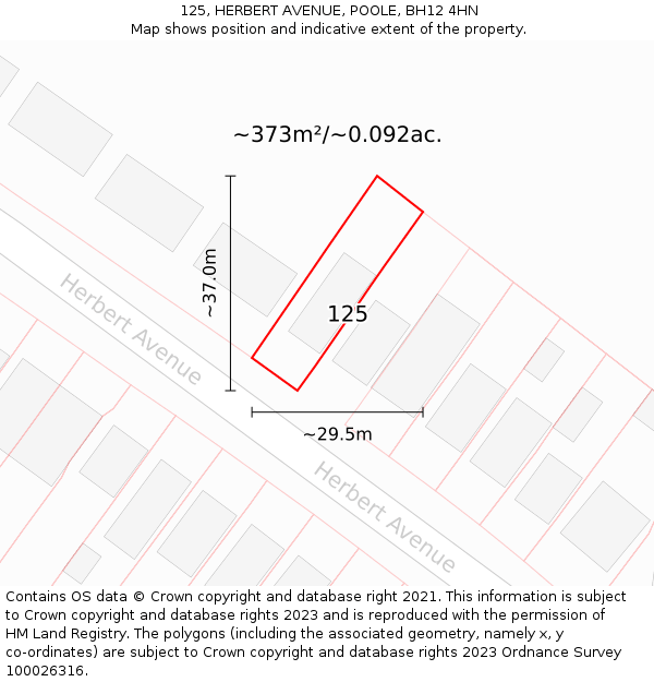 125, HERBERT AVENUE, POOLE, BH12 4HN: Plot and title map