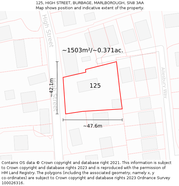 125, HIGH STREET, BURBAGE, MARLBOROUGH, SN8 3AA: Plot and title map