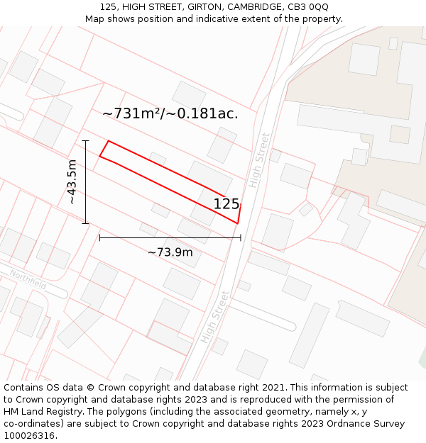 125, HIGH STREET, GIRTON, CAMBRIDGE, CB3 0QQ: Plot and title map