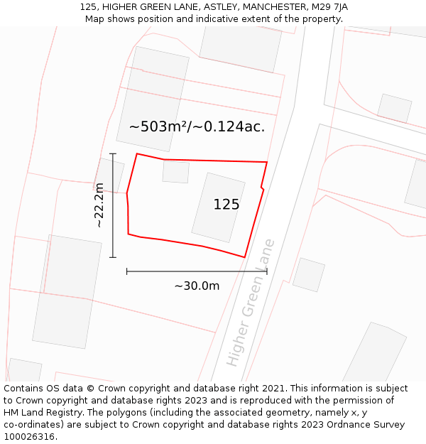 125, HIGHER GREEN LANE, ASTLEY, MANCHESTER, M29 7JA: Plot and title map