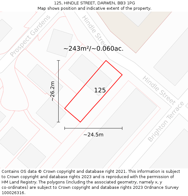 125, HINDLE STREET, DARWEN, BB3 1PG: Plot and title map