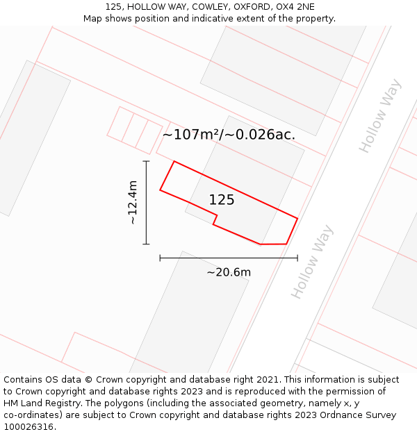 125, HOLLOW WAY, COWLEY, OXFORD, OX4 2NE: Plot and title map