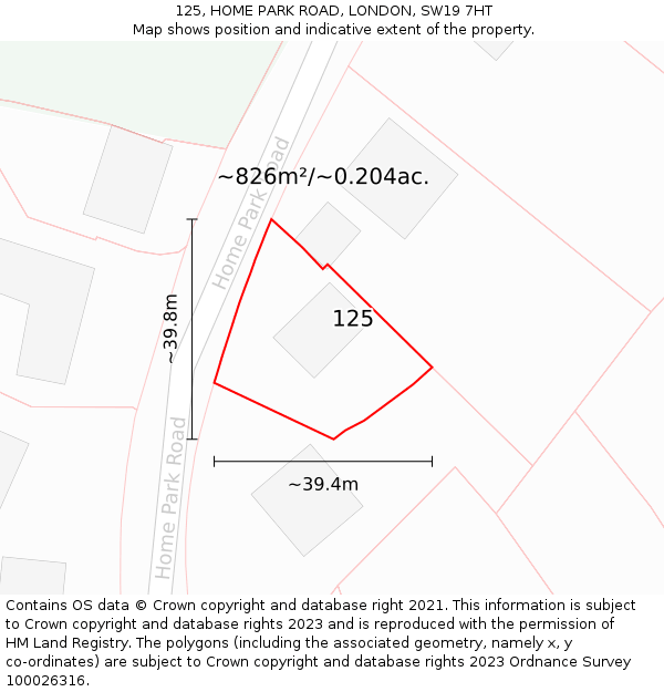 125, HOME PARK ROAD, LONDON, SW19 7HT: Plot and title map