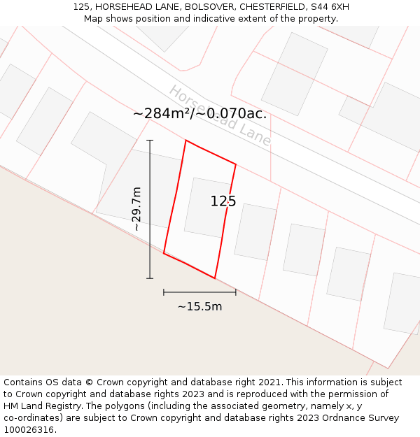 125, HORSEHEAD LANE, BOLSOVER, CHESTERFIELD, S44 6XH: Plot and title map