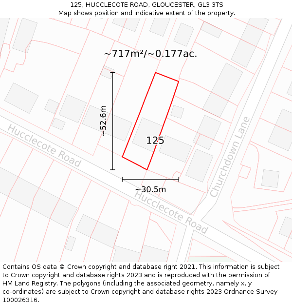 125, HUCCLECOTE ROAD, GLOUCESTER, GL3 3TS: Plot and title map