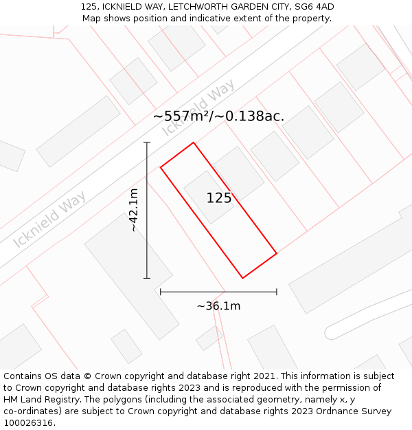 125, ICKNIELD WAY, LETCHWORTH GARDEN CITY, SG6 4AD: Plot and title map