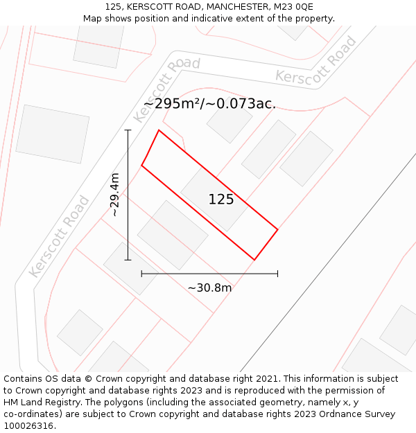 125, KERSCOTT ROAD, MANCHESTER, M23 0QE: Plot and title map