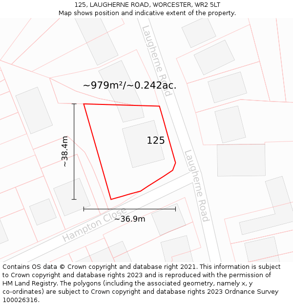 125, LAUGHERNE ROAD, WORCESTER, WR2 5LT: Plot and title map