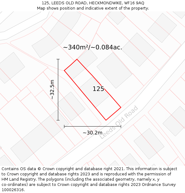 125, LEEDS OLD ROAD, HECKMONDWIKE, WF16 9AQ: Plot and title map