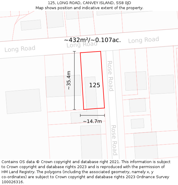 125, LONG ROAD, CANVEY ISLAND, SS8 0JD: Plot and title map