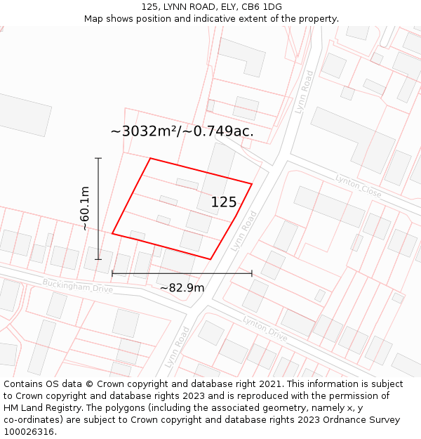 125, LYNN ROAD, ELY, CB6 1DG: Plot and title map