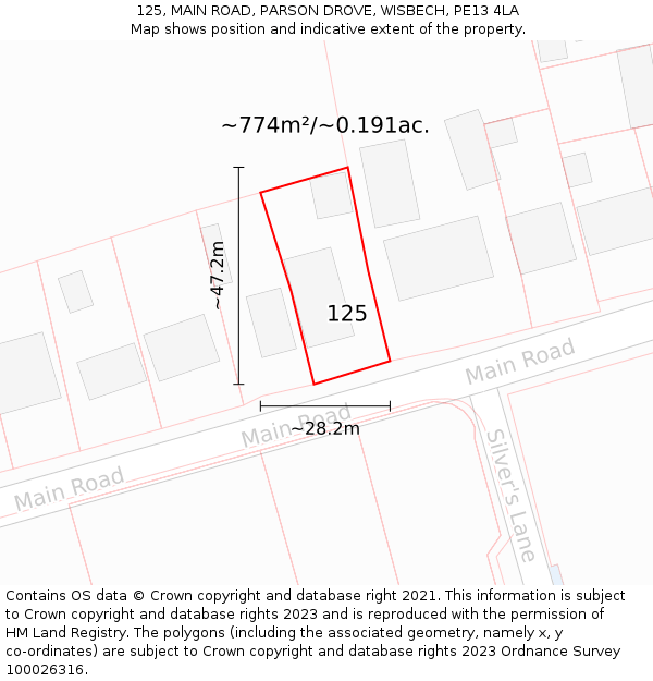 125, MAIN ROAD, PARSON DROVE, WISBECH, PE13 4LA: Plot and title map