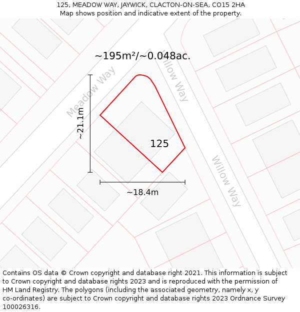 125, MEADOW WAY, JAYWICK, CLACTON-ON-SEA, CO15 2HA: Plot and title map