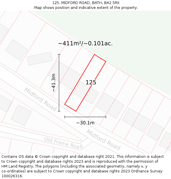 125, MIDFORD ROAD, BATH, BA2 5RX: Plot and title map