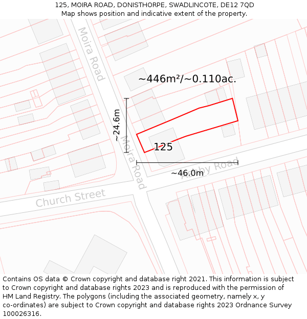 125, MOIRA ROAD, DONISTHORPE, SWADLINCOTE, DE12 7QD: Plot and title map