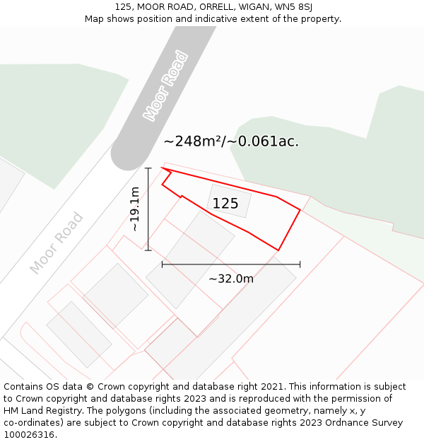 125, MOOR ROAD, ORRELL, WIGAN, WN5 8SJ: Plot and title map