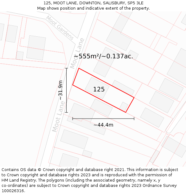 125, MOOT LANE, DOWNTON, SALISBURY, SP5 3LE: Plot and title map