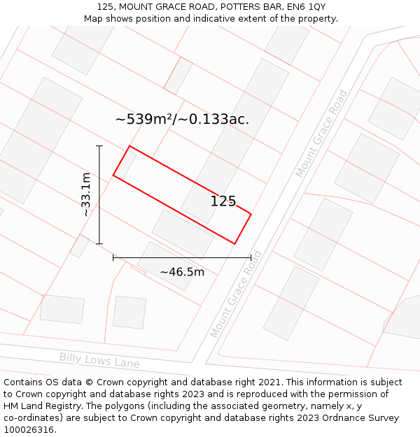 125, MOUNT GRACE ROAD, POTTERS BAR, EN6 1QY: Plot and title map