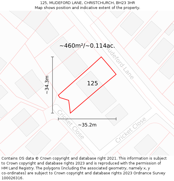 125, MUDEFORD LANE, CHRISTCHURCH, BH23 3HR: Plot and title map