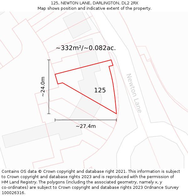 125, NEWTON LANE, DARLINGTON, DL2 2RX: Plot and title map