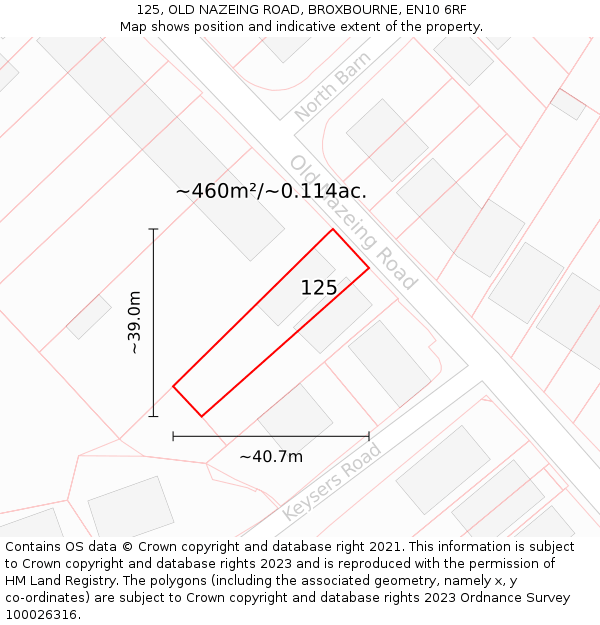 125, OLD NAZEING ROAD, BROXBOURNE, EN10 6RF: Plot and title map