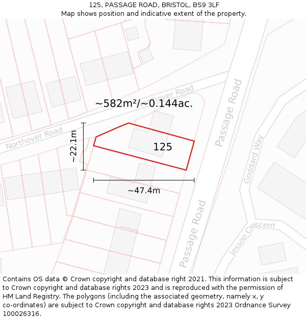 125, PASSAGE ROAD, BRISTOL, BS9 3LF: Plot and title map