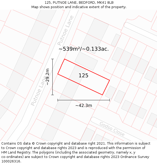 125, PUTNOE LANE, BEDFORD, MK41 8LB: Plot and title map