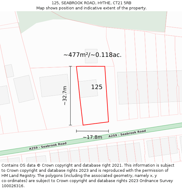 125, SEABROOK ROAD, HYTHE, CT21 5RB: Plot and title map