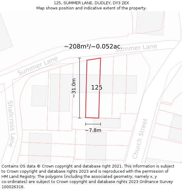 125, SUMMER LANE, DUDLEY, DY3 2EX: Plot and title map